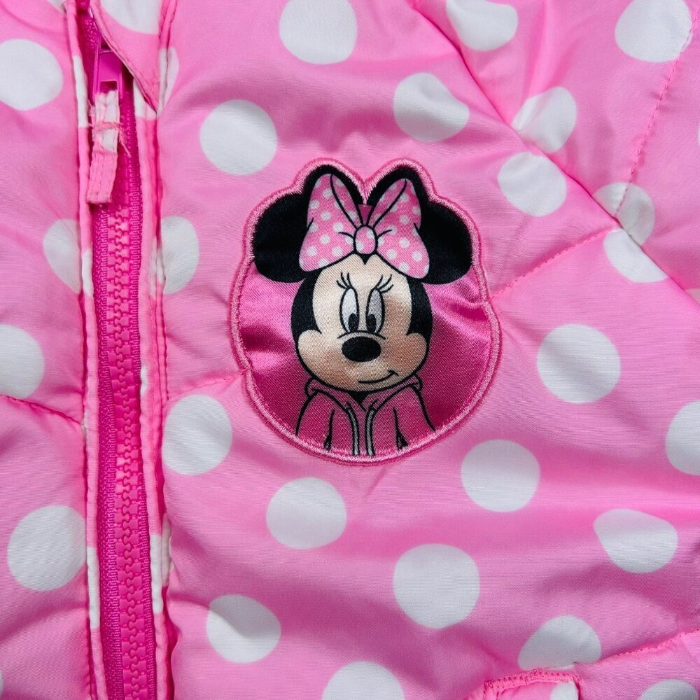 Disney Junior Minnie Mouse Puffer Polka Dot Winter Coat Pink 3T Girls - Picture 3 of 7